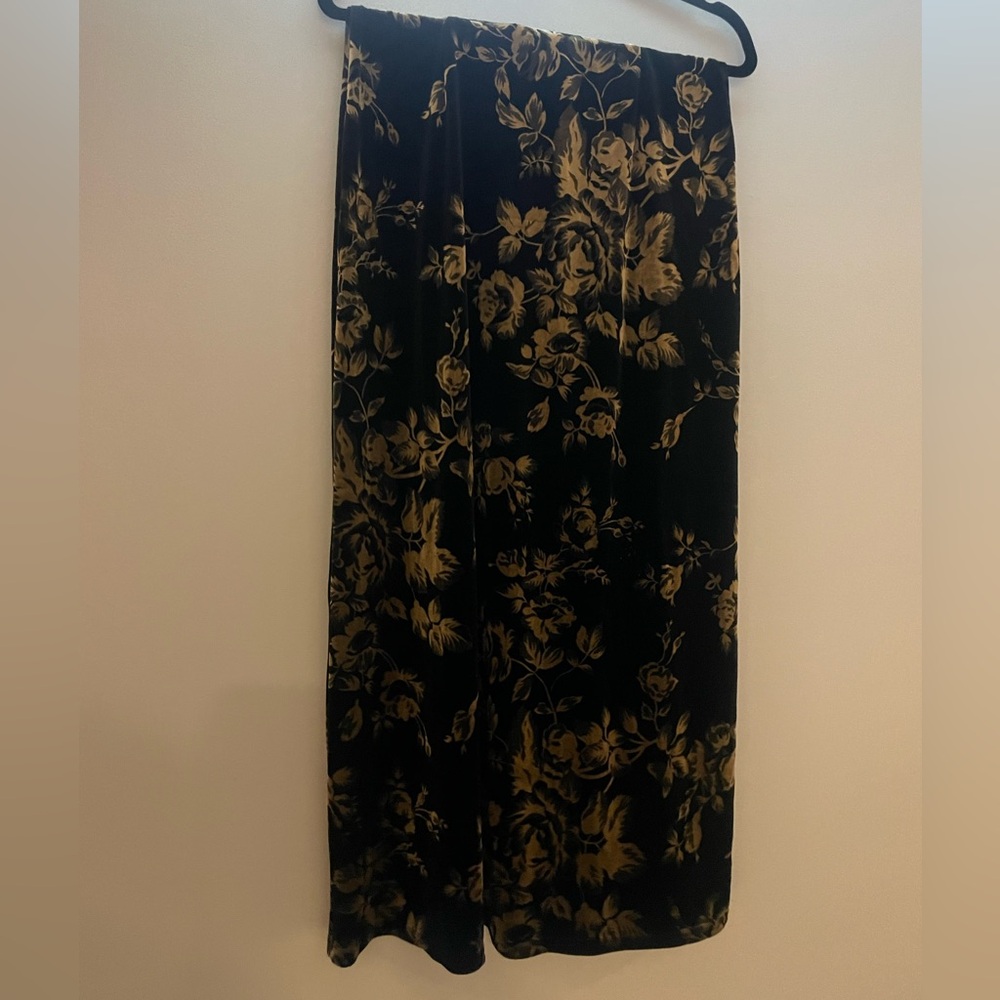 Midi Length black velvet skirt with gold floral print